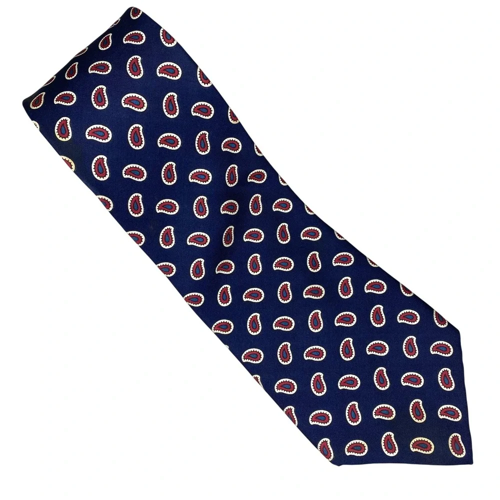 VTG Liberty‎ of London Tie Men Navy Paisley Silk Classic Foulard 59x3.5
